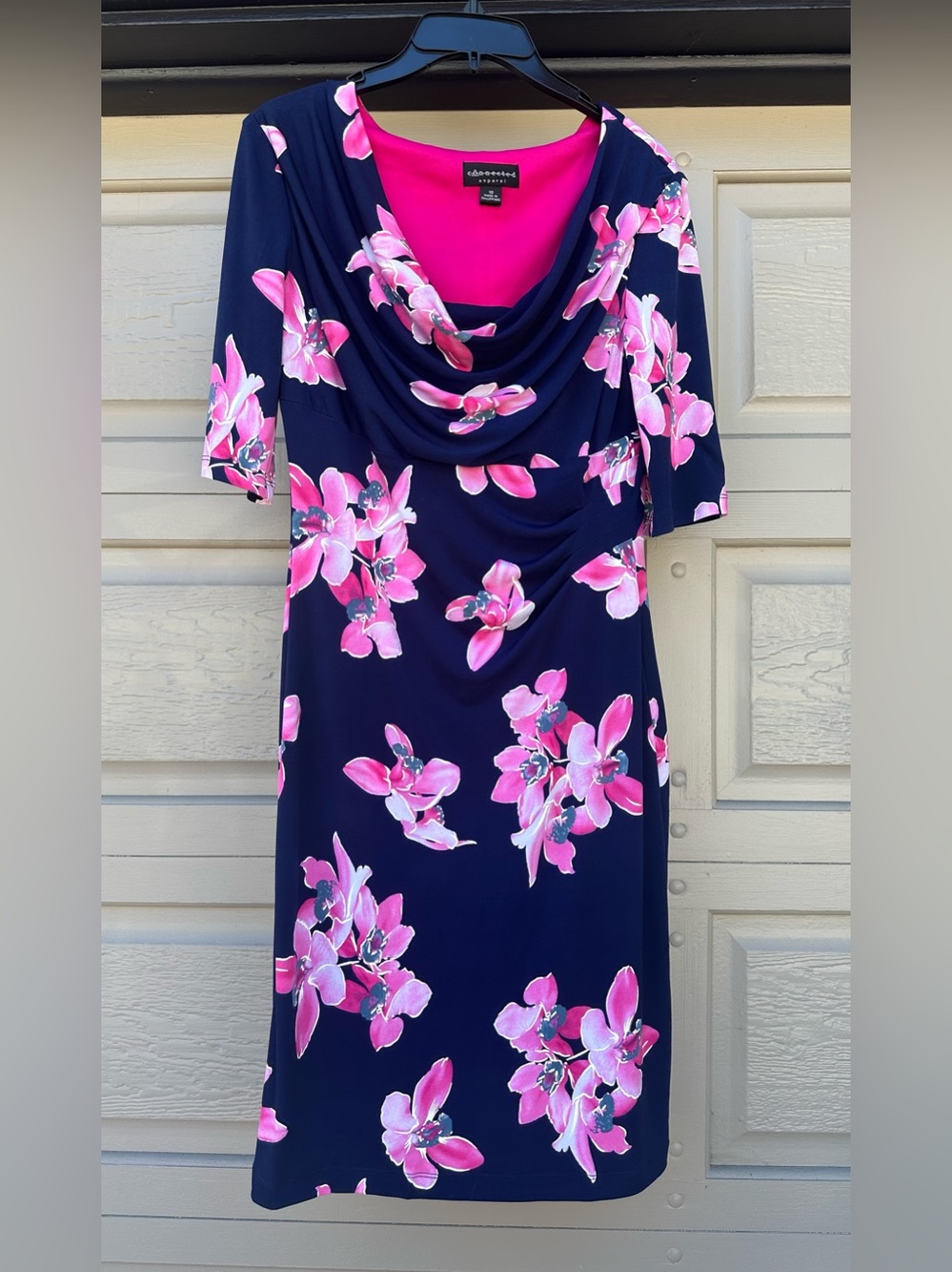 Catherines Navy Midi Dress with Pink Floral Print